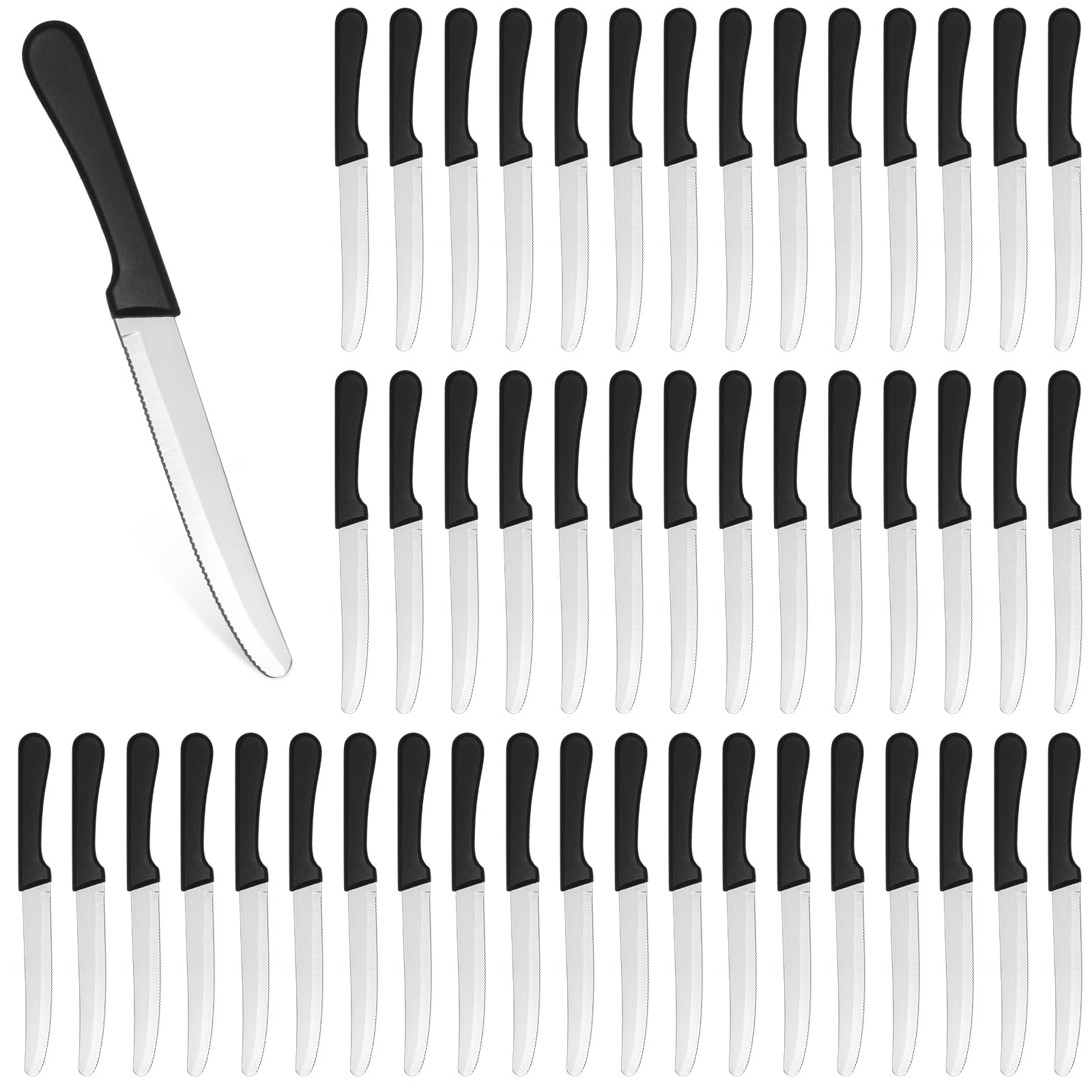 Geelin 50 Pieces 8.5 Inch Rounded Serrated Blade Steak Knives Stainless Steel Round Tip Blade Steak Knife with Plastic Handle for Kitchen Butter Cutlery Restaurant