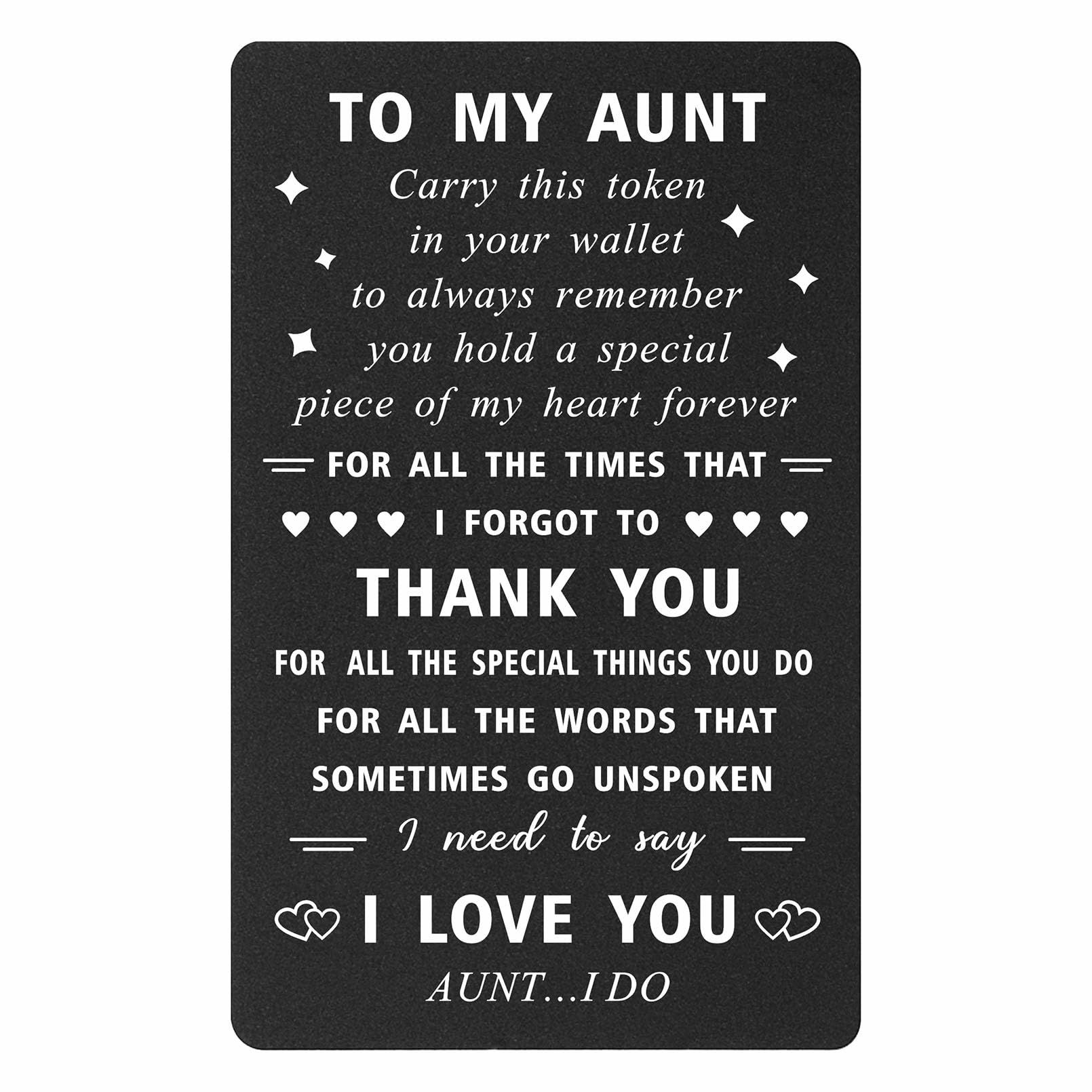 ENGZHI Aunt Birthday Card - I Love You Aunt...I Do - Aunt Gifts from Niece Nephew, Aunt Christmas, Metal Wallet Card