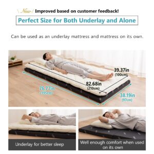 EMOOR 2in Tri-Fold Underlay Mattress Sleeping Mat Start High Resilience Foam 30D/180N Twin (77x38in) Gray, Removable Washable Cover