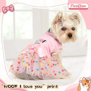 Dog Tulle Dresses Dog Dress for Small Dogs Girl Dog Birthday Dress Bow Holiday Theme Puppy Princess Tutu Pet Party Wedding Costumes Apparel Doggie Outfits Summer Chihuahua Yorkie Clothes,Pink