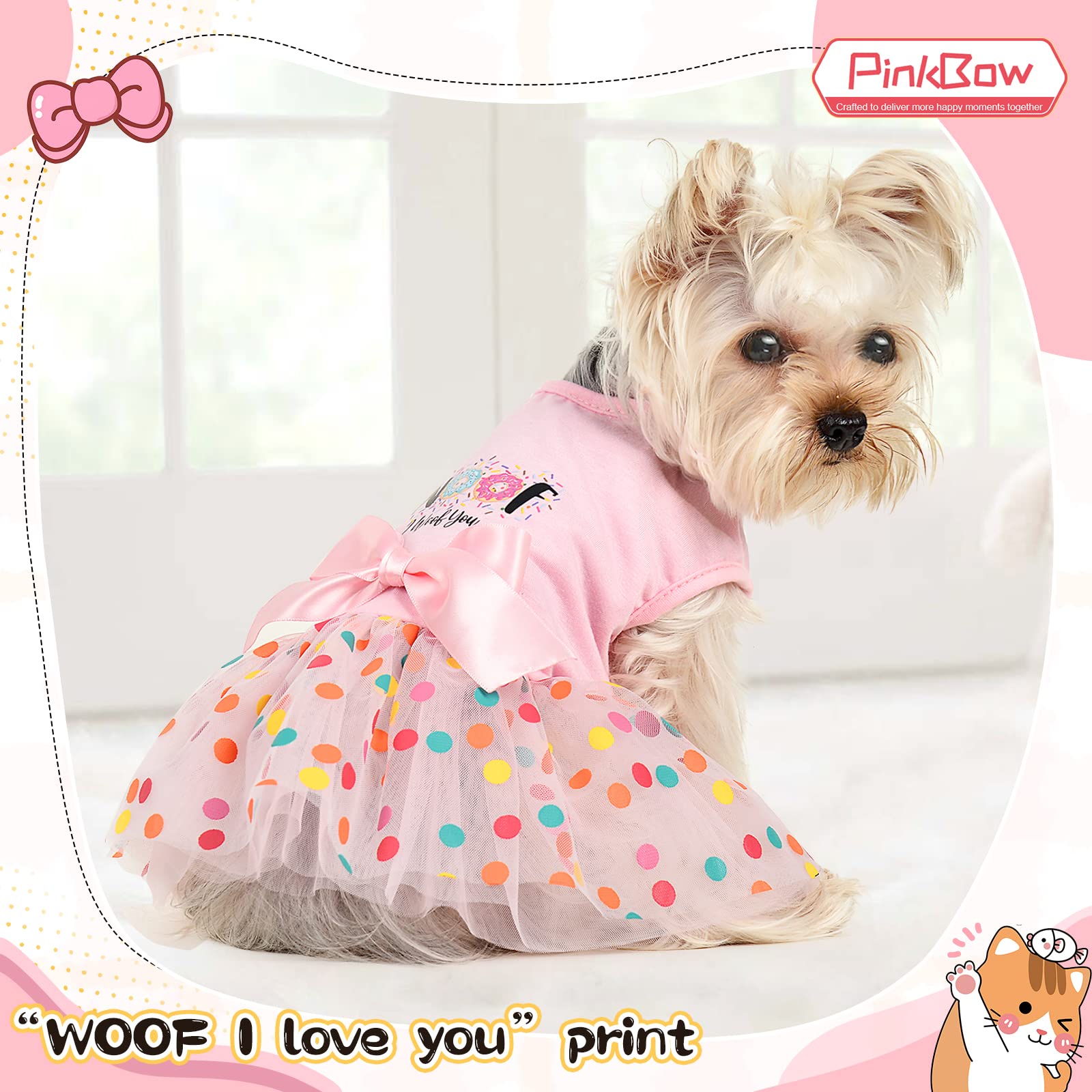 Dog Tulle Dresses Dog Dress for Small Dogs Girl Dog Birthday Dress Bow Holiday Theme Puppy Princess Tutu Pet Party Wedding Costumes Apparel Doggie Outfits Summer Chihuahua Yorkie Clothes,Pink