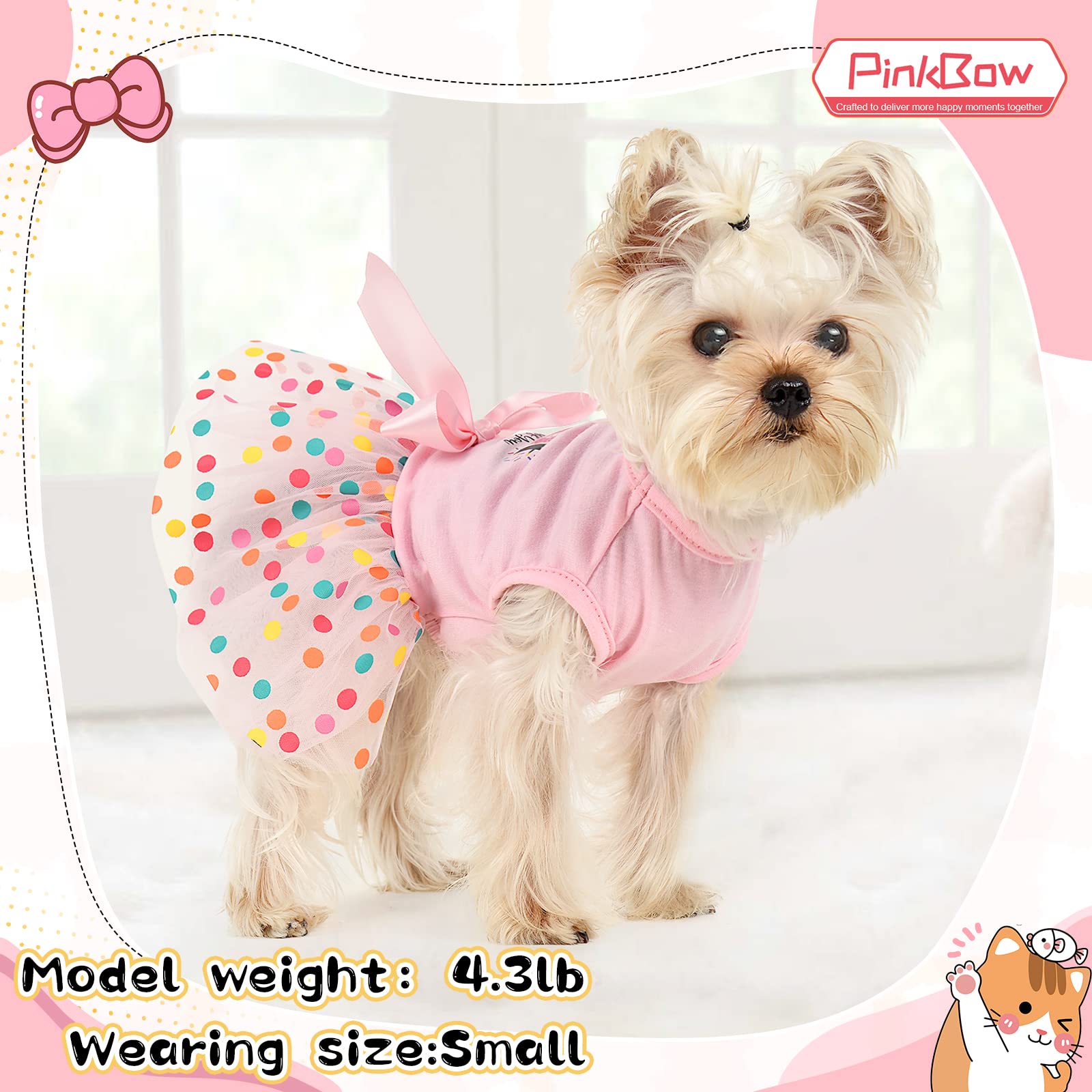 Dog Tulle Dresses Dog Dress for Small Dogs Girl Dog Birthday Dress Bow Holiday Theme Puppy Princess Tutu Pet Party Wedding Costumes Apparel Doggie Outfits Summer Chihuahua Yorkie Clothes,Pink