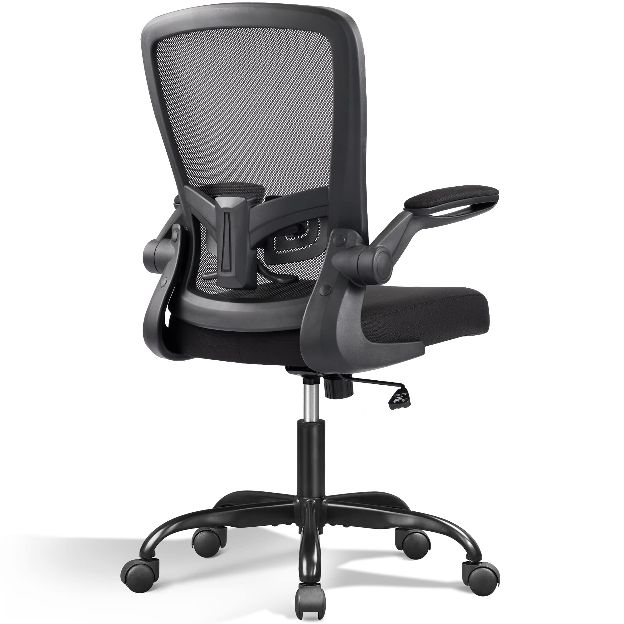 DEVAISE Mesh Office Chair, Ergonomic Computer Chair with Flip-up Arms and Lumbar Support, Tall Adjustable Desk Chair 300 lb Capacity, Black