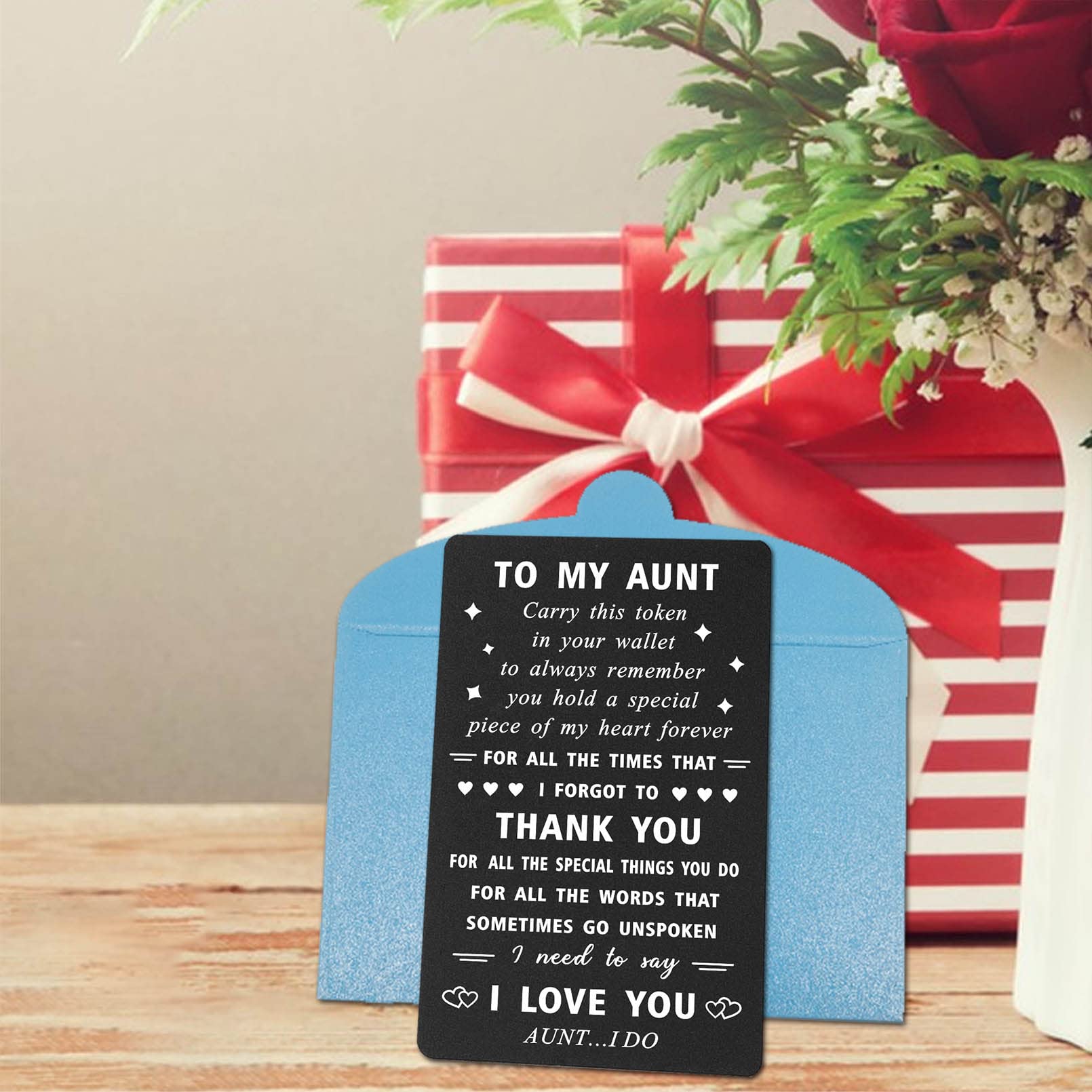 ENGZHI Aunt Birthday Card - I Love You Aunt...I Do - Aunt Gifts from Niece Nephew, Aunt Christmas, Metal Wallet Card