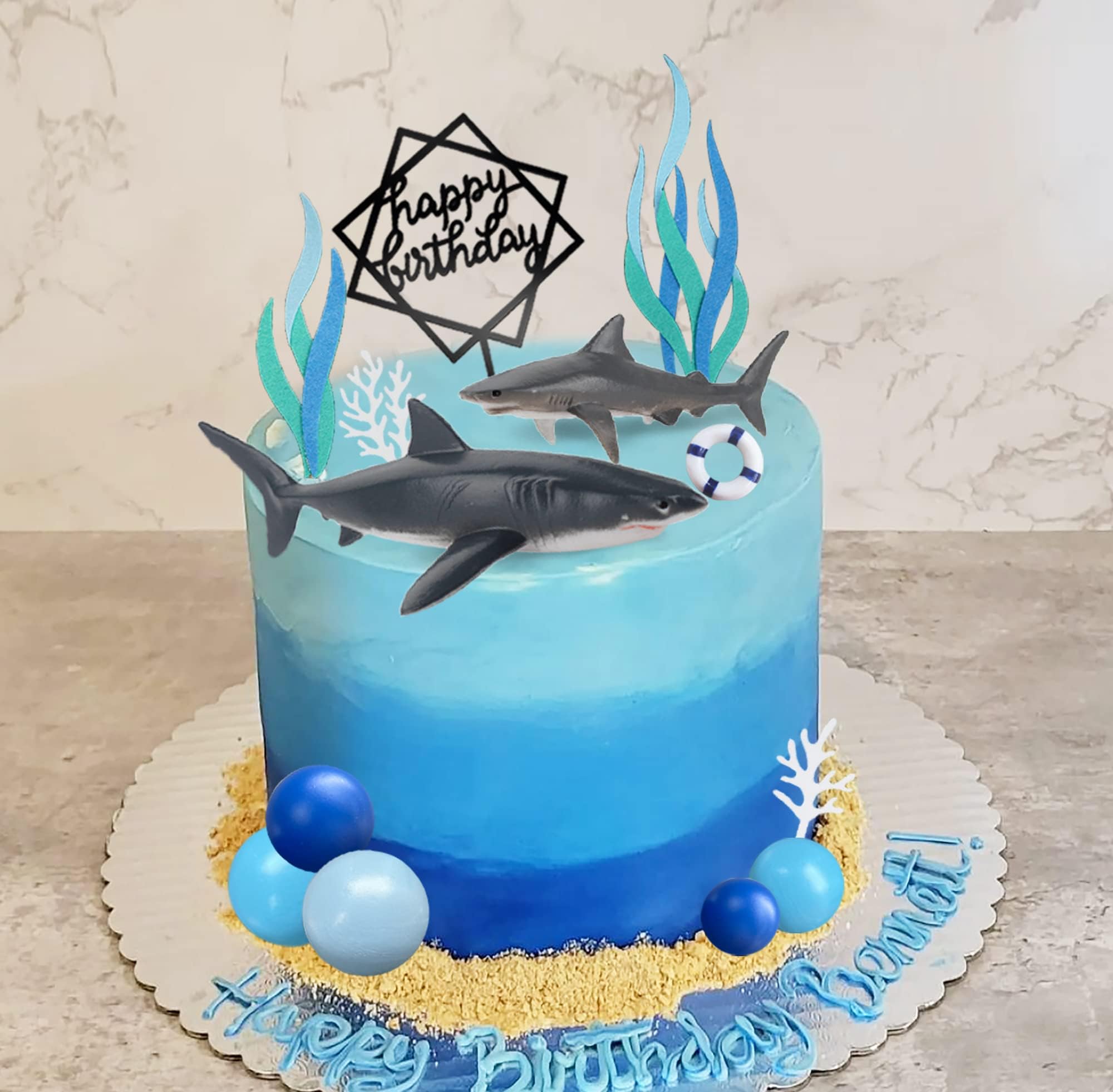 23 PCS Shark Cake Topper Shark Figurines Decoration Ball Cake Topper for Kids Baby Shower Ocean Theme Birthday Party (Blue)