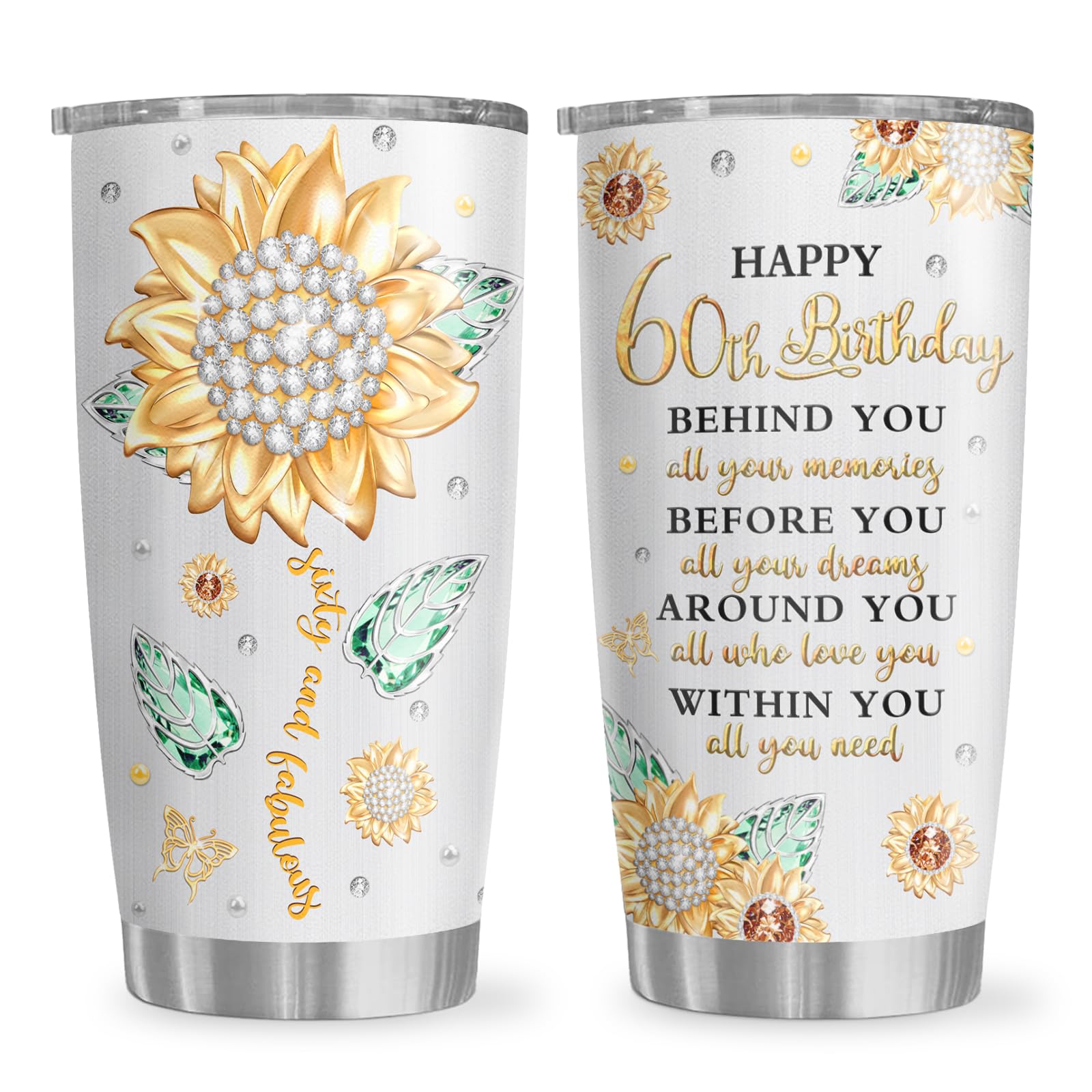 Biomlon 60th Birthday Tumbler 20oz, 60th Birthday Gifts for Women/Men Mug, 60th Birthday Decorations Women, 60th Birthday Gift Ideas Cup, Happy 60th Birthday Gifts