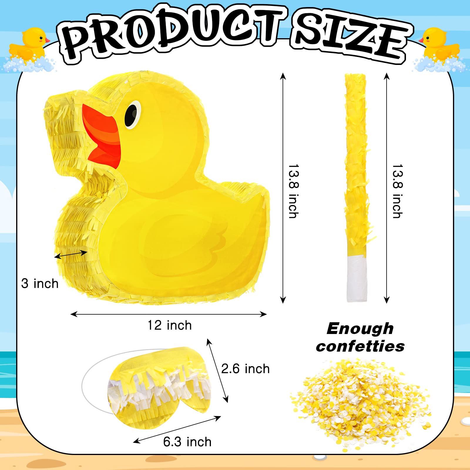 Sotiff Yellow Duck Piñata 13.8 Inch Cute Duck with Piñata Stick and Blindfold Gender Reveal Piñata and Confetti for Boy Girl Baby Shower Beach Pool Birthday Easter Party Decorations