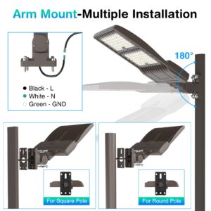 NUOGUAN 320W LED Parking Lot Light 44800LM with Photocell, 5000K Shoebox Pole Light with Arm Mount AC100-277V, UL DLC Listed, IP65 Waterproof Commercial Street Area Lighting for Driveway/Roadway/Yard