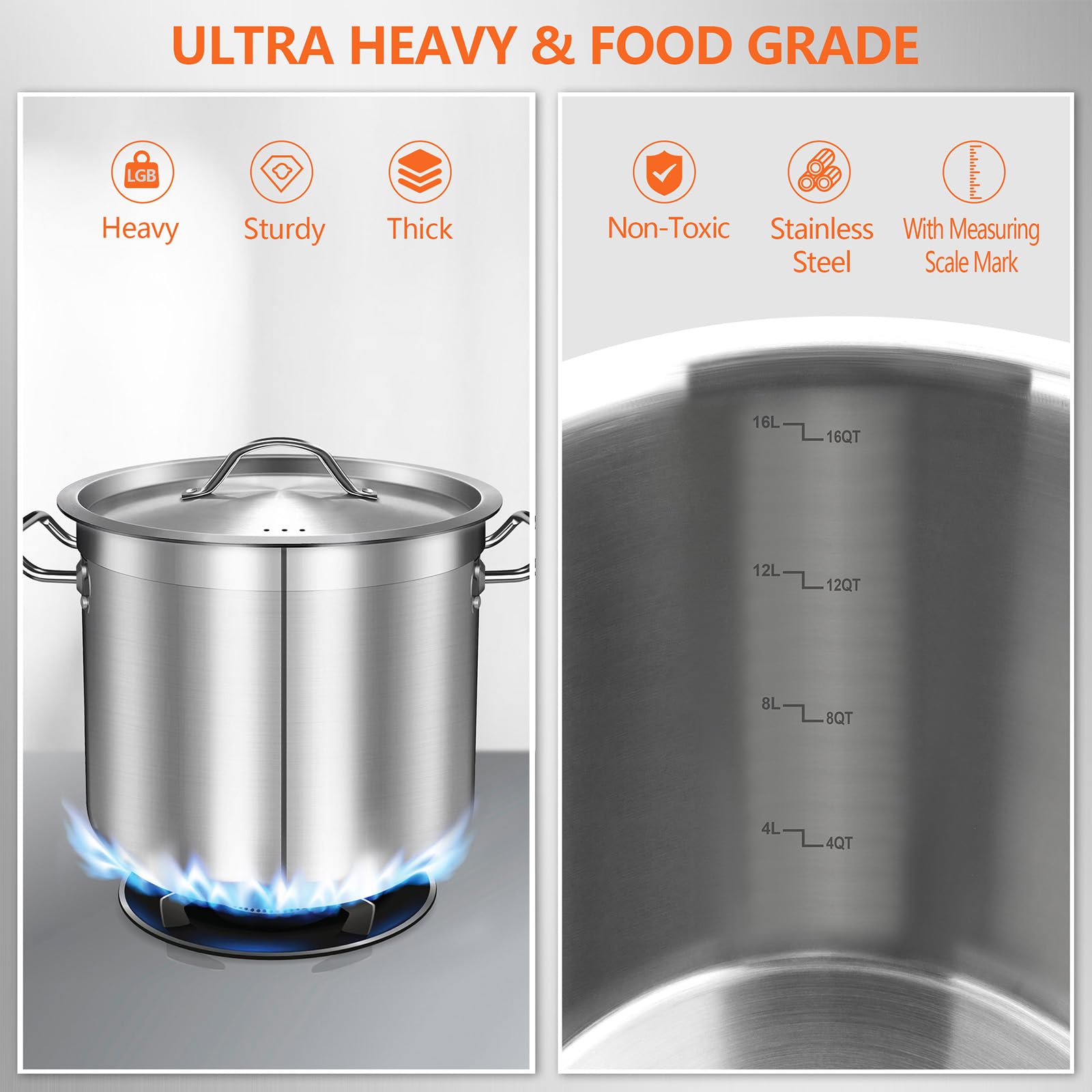 Large Stock Pot with Lid - 24 Quart Stainless Steel Stockpot Heavy Duty Cooking Pot, Soup Pot with Lid, Big Pots for Cooking, Induction Pot Stew Pot Pozole Pot