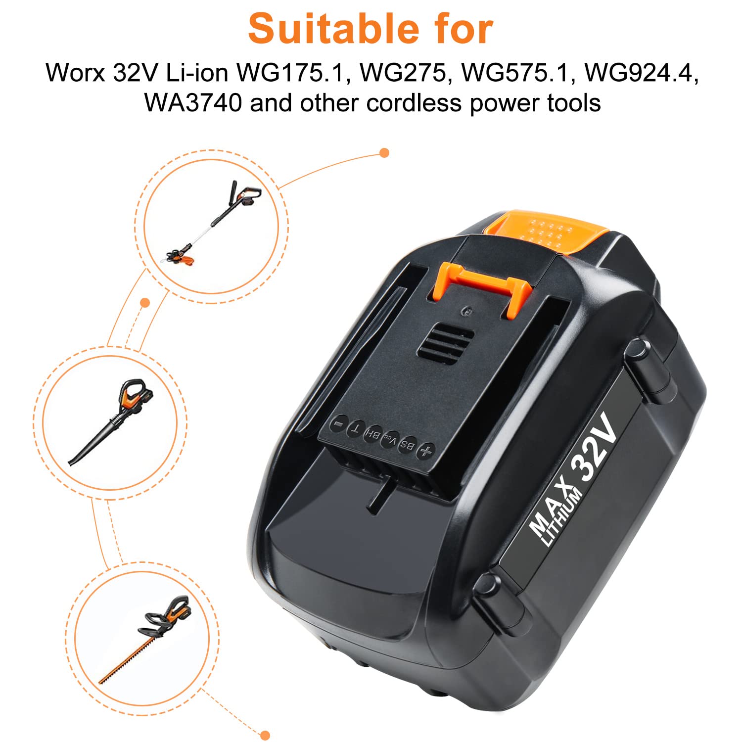 DONGPUCUN 32V 3.5Ah Lithium Battery for Worx 32V Battery WA3537 Compatible with Worx 32V Tools WG175.1 WG275 WG575.1 WG924.4 Replacement for Worx 32V Battery