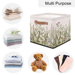 Wildflowers Storage Basket Fabric Cube Storage Baskets Foldable Decorative Square Storage Bins with Handles for Closet Bedroom Shelf Organizing Toys