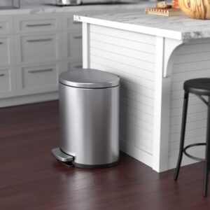 iTouchless SoftStep 5.3 Gallon Home Trash Can with Odor Filter & Removable Inner Bucket, Stainless Steel, 20 Liter Space-Saving Semi-Round Step Pedal Garbage Bin for Bedroom, Bathroom