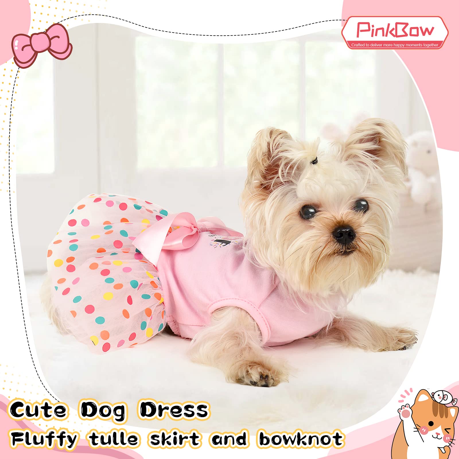 Dog Tulle Dresses Dog Dress for Small Dogs Girl Dog Birthday Dress Bow Holiday Theme Puppy Princess Tutu Pet Party Wedding Costumes Apparel Doggie Outfits Summer Chihuahua Yorkie Clothes,Pink