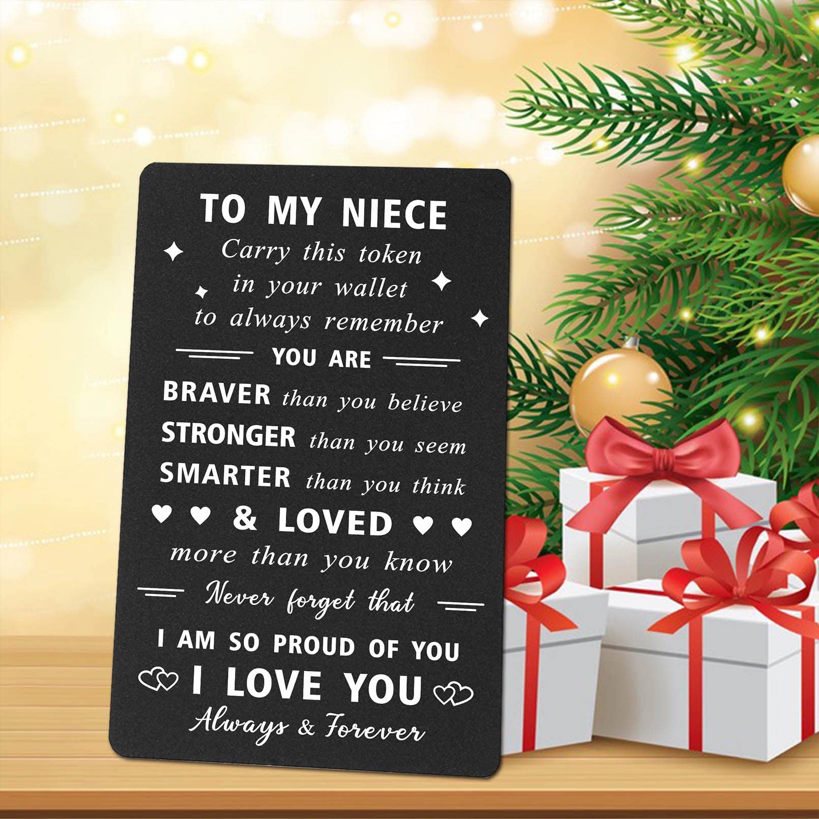 ENGZHI My Niece Gifts from Auntie Uncle - I Am So Proud of You, I Love You - Inspirational Girls Gifts for Birthday Christmas Graduation, Teen Niece Metal Engraved Wallet Card