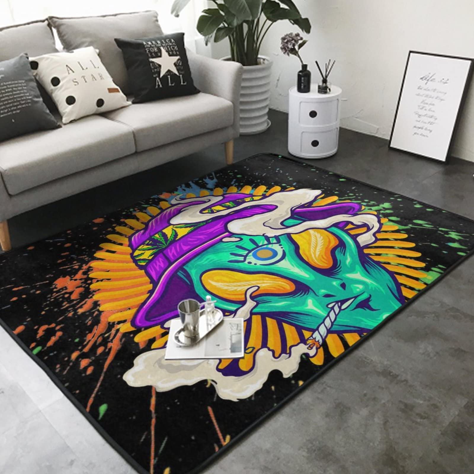 Supdreamc Comfortable Kitchen Rugs Extra Large Play Rug Carpet for Bedroom Living Room Kitchen - Alien Trippy Painting L 63"x48"W Throw Rugs Carpet with Non Skid Backing