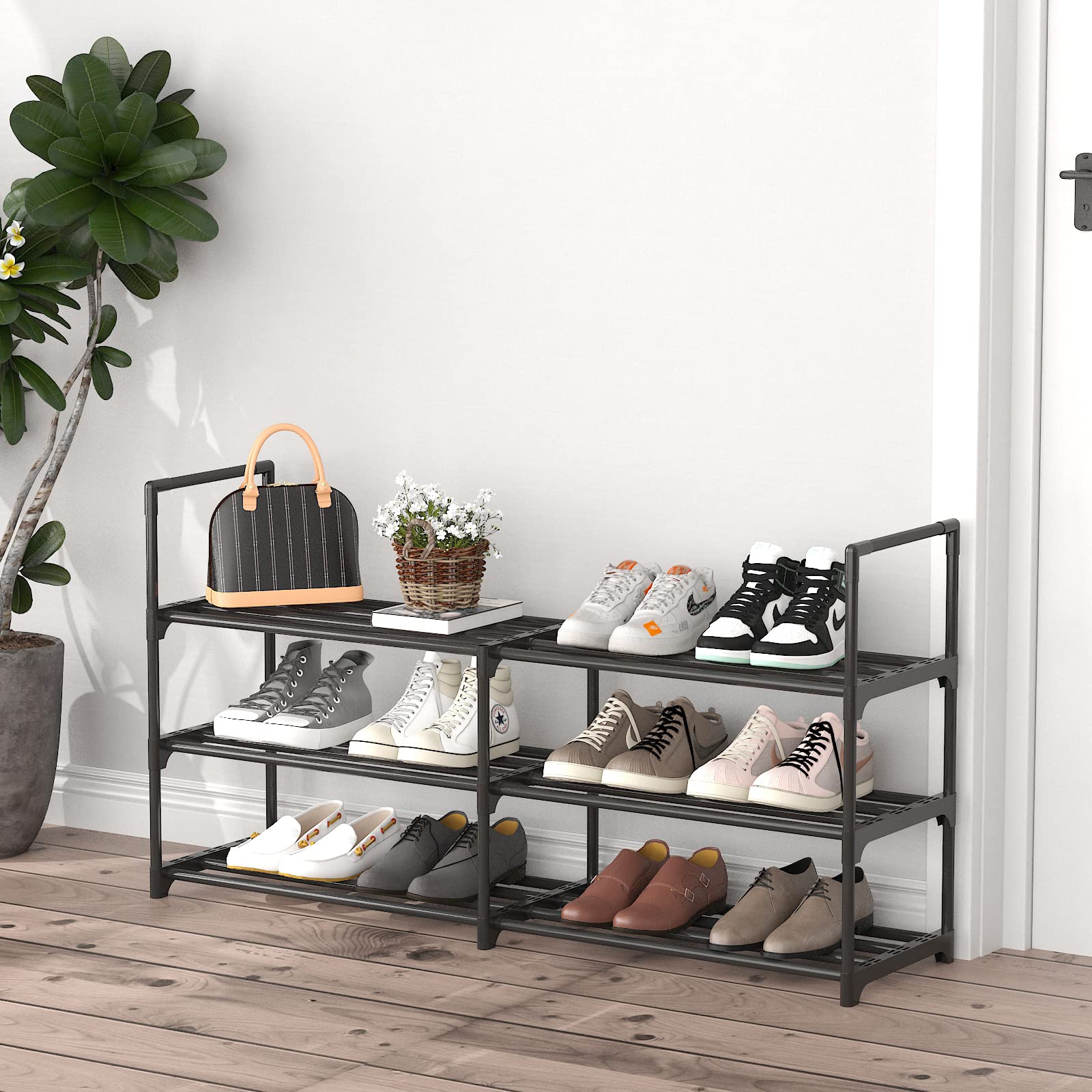 Thoustars Metal Shoe Rack Organizer, 3-Tier Shoe Stand with Shelf for Closet Floor Storage and Organization,Easy to Assemble