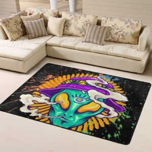 Supdreamc Comfortable Kitchen Rugs Extra Large Play Rug Carpet for Bedroom Living Room Kitchen - Alien Trippy Painting L 63"x48"W Throw Rugs Carpet with Non Skid Backing