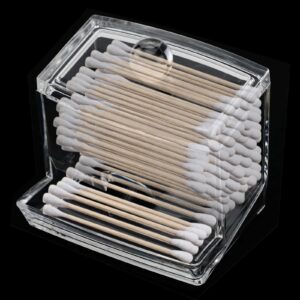 10 ounce cotton swab pad holder with lid large acrylic clear bathroom organizer, cotton ball holder apothecary jar for makeup pads/toothpicks/dental floss