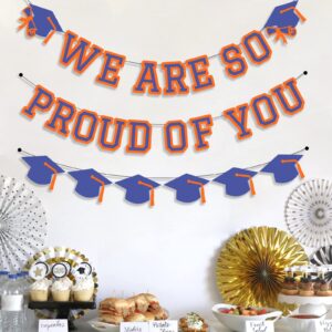 We Are So Proud Of You Banner Graduation Party Decorations Congrats Grad Cap Garlands Wall Sign Blue And Orange