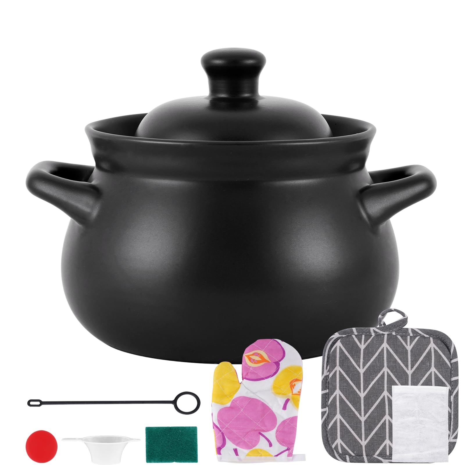 Consfly Chinese Ceramic Cooking Pot 3L Chinese Casserole/Stew Pot/Clay Pot/Earthenware Cooking Pot with Lid, Ceramic Stock Pot Soup Cooker, Even Heating