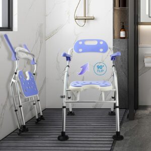 Folding Shower Chair for Inside Shower & Bathtub, Foldable Shower Seat with Arms & Back 400Lbs, Adjustable Height Bathroom Stool for Seniors, Elderly, Disabled, Injured