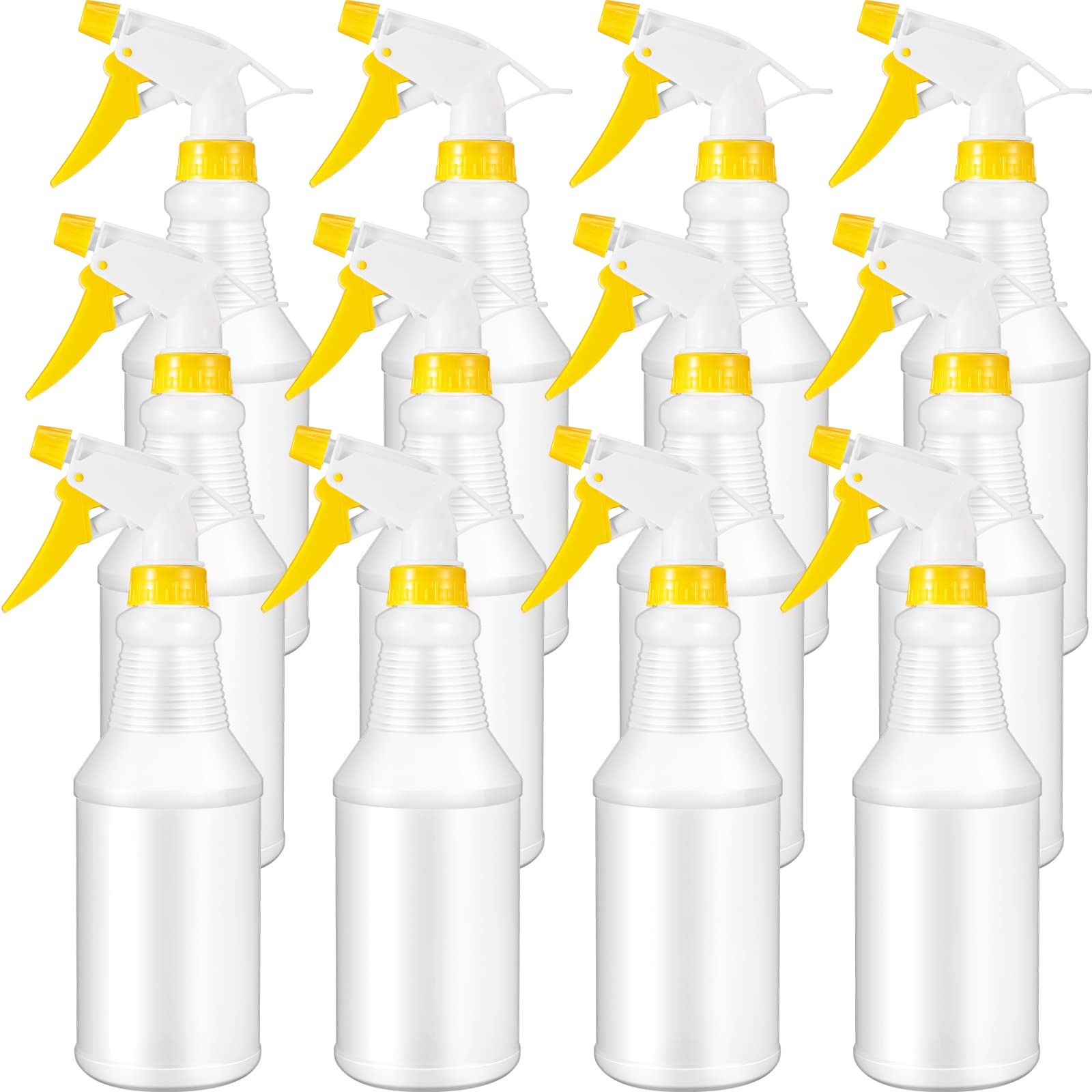 Yaomiao 12 Pcs Empty Spray Bottles 16 oz Plastic Spray Bottles Leak Proof Spray Bottles Squirt Bottle with Adjustable Yellow Nozzle Refillable Water Spray Bottle for Hair Home Cleaning Industrial Use