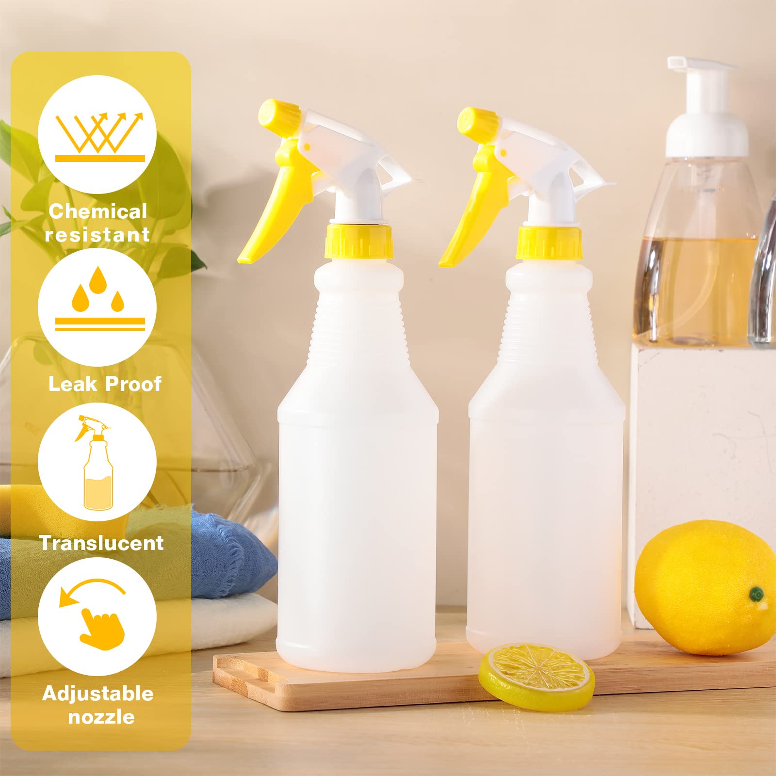 Yaomiao 12 Pcs Empty Spray Bottles 16 oz Plastic Spray Bottles Leak Proof Spray Bottles Squirt Bottle with Adjustable Yellow Nozzle Refillable Water Spray Bottle for Hair Home Cleaning Industrial Use