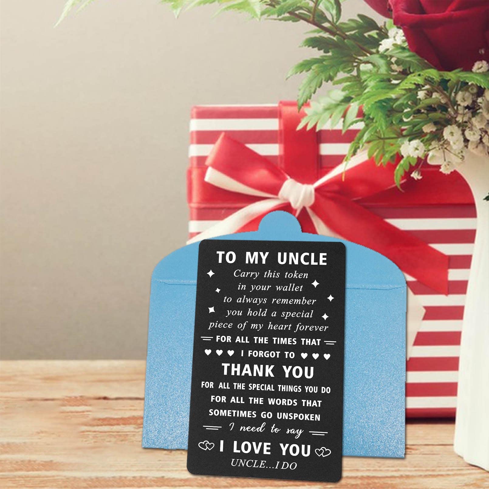 ENGZHI Uncle Metal Wallet Card - I Love You Uncle...I Do - Uncle Birthday Gifts from Niece Nephew, Christmas