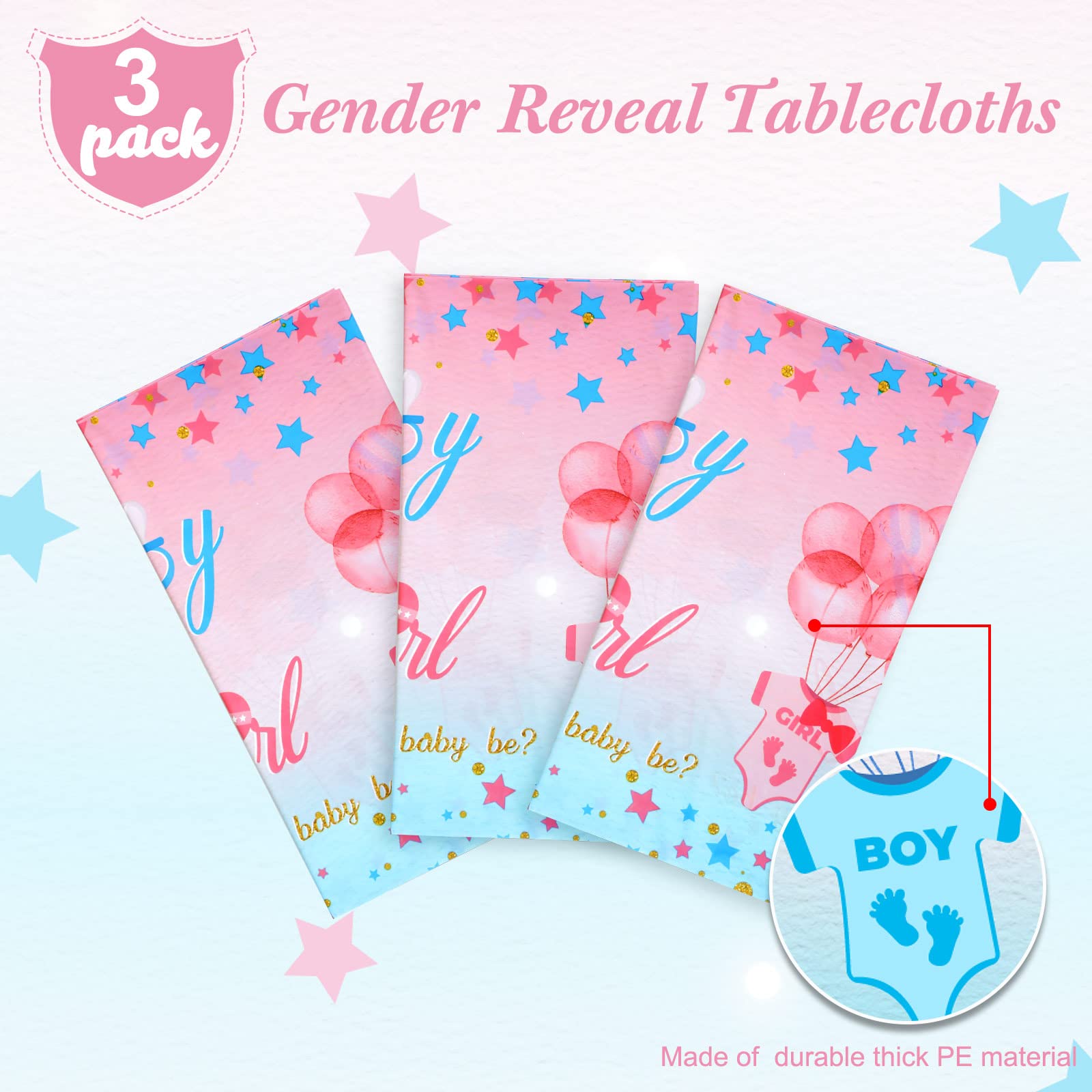 Mixweer 3 Pcs Gender Reveal Table Cloth Gender Reveal Party Supplies Waterproof Boy or Girl Plastic Tablecloth Pink and Blue Disposable Table Cover for Gender Reveal Baby Party Decorations, 54" x 108"