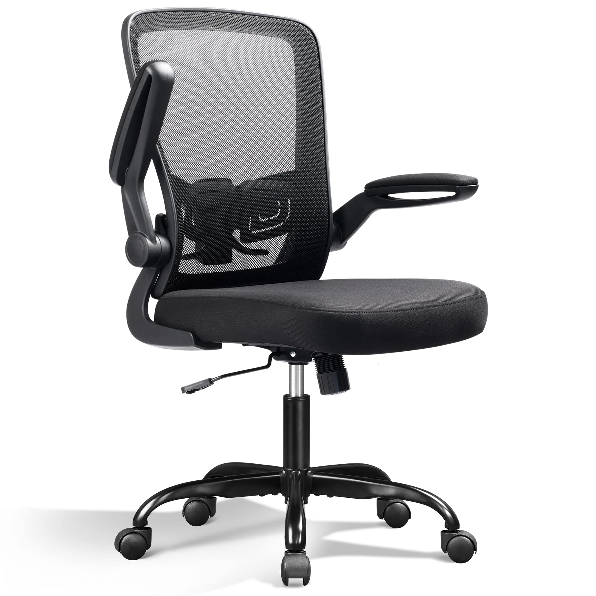 DEVAISE Mesh Office Chair, Ergonomic Computer Chair with Flip-up Arms and Lumbar Support, Tall Adjustable Desk Chair 300 lb Capacity, Black