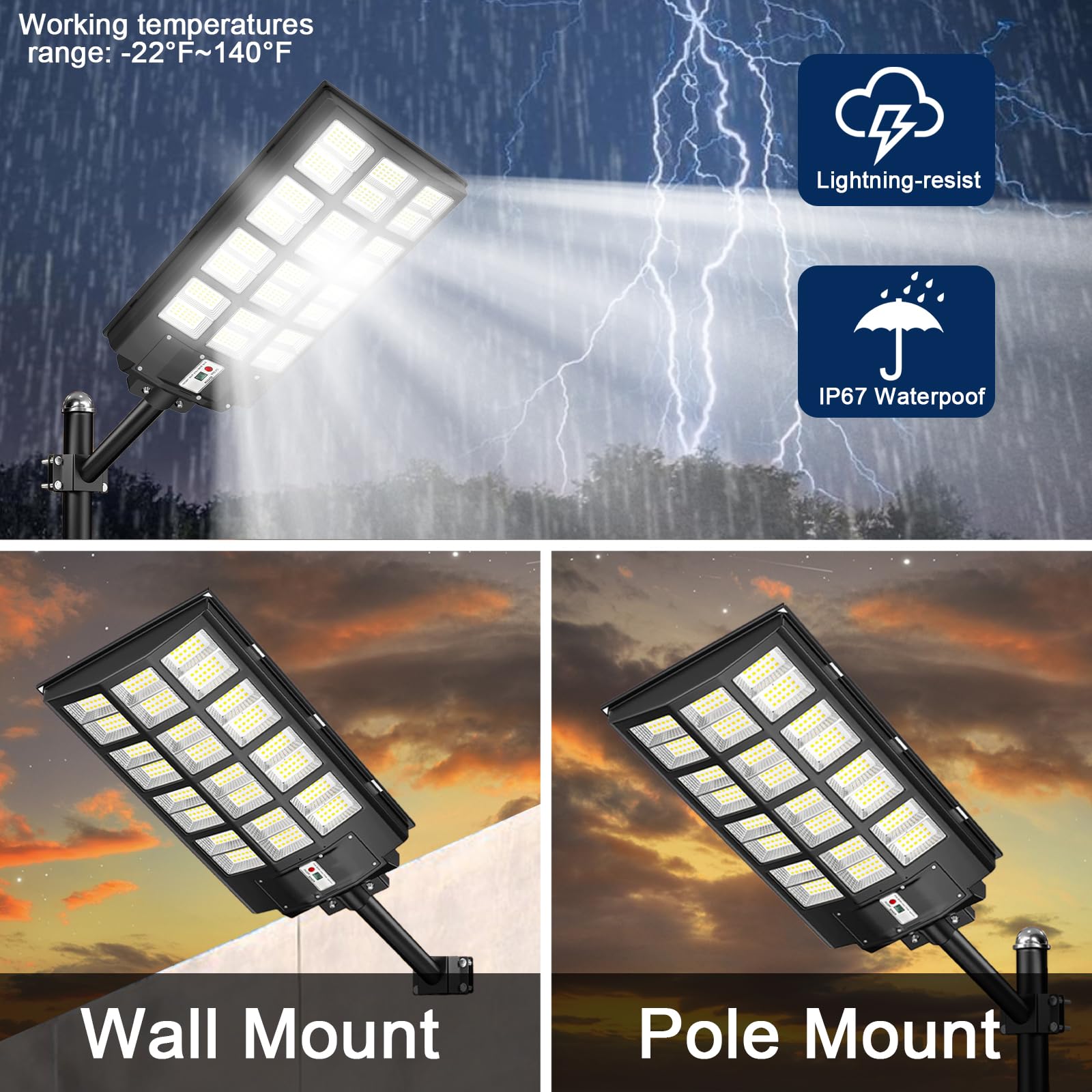 WaitScher Solar Street Lights Outdoor, Dusk to Dawn Flood Lights with App 2000W 250000lm Motion Sensor Light Waterproof