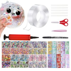 40 pcs nano bubble tape kit with balloon inflator, double sided tape plastic bubbles balloon, elastic nano bubble tape diy craft kit for girls, boys, kids party favors and novelty toys