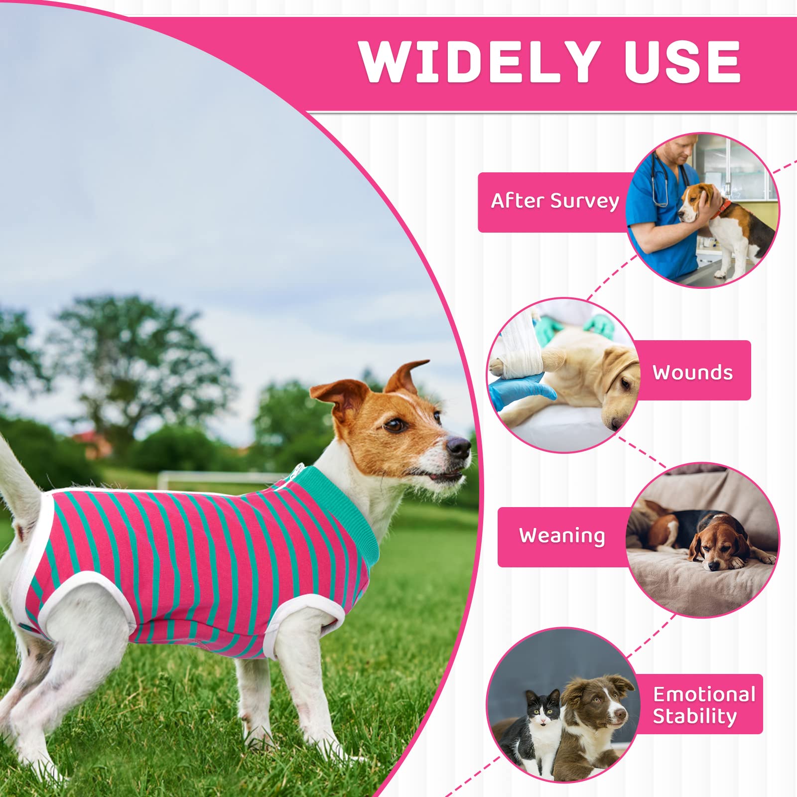 BRKURLEG Dog Recovery Suit After Surgery,Surgical Shirts Spay Suit for Female Male Dog, Striped Puppy Doggy Onesie Snugly Vest for Abdominal Wounds Anti-Licking, Zipper Closure Cat Neutering Suit