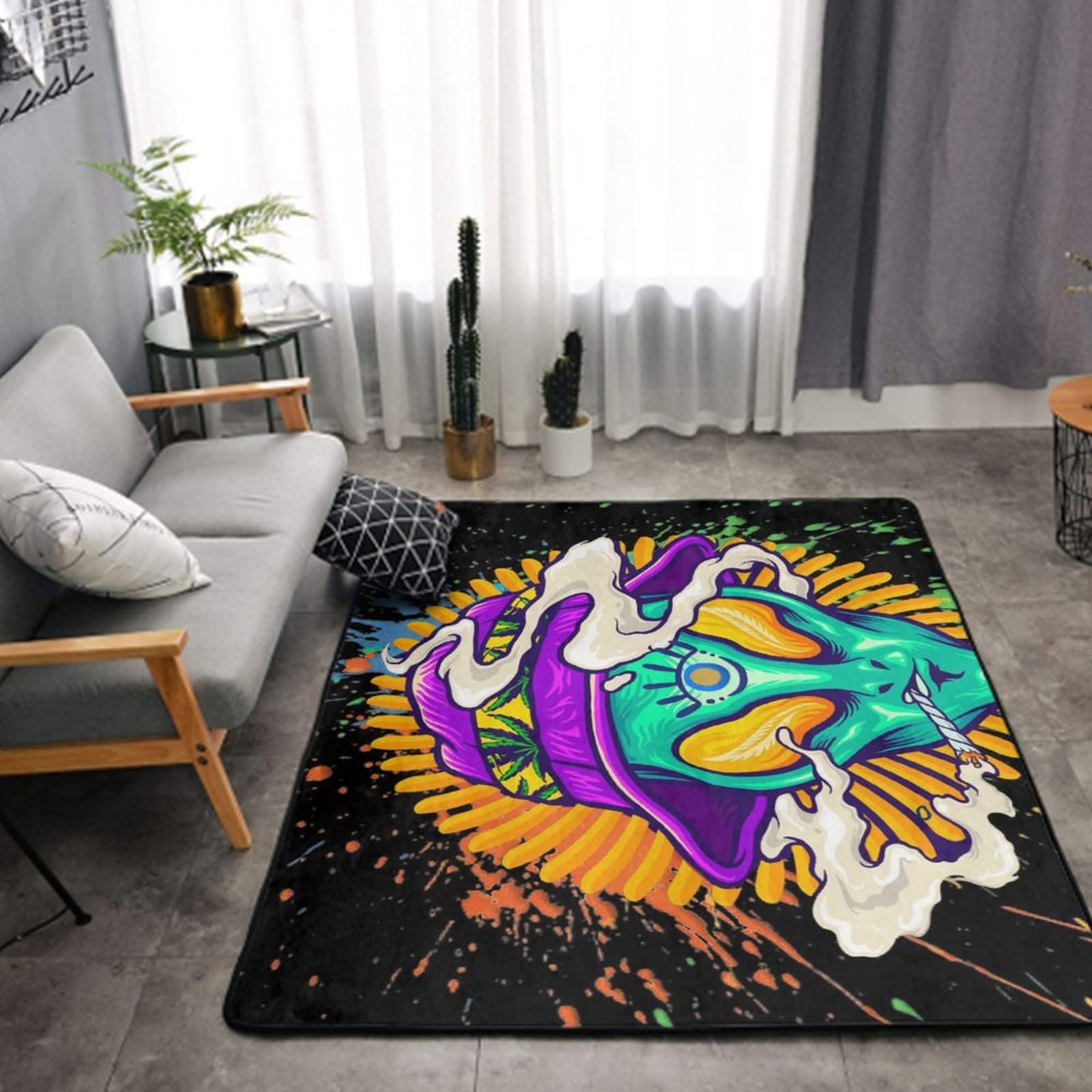 Supdreamc Comfortable Kitchen Rugs Extra Large Play Rug Carpet for Bedroom Living Room Kitchen - Alien Trippy Painting L 63"x48"W Throw Rugs Carpet with Non Skid Backing