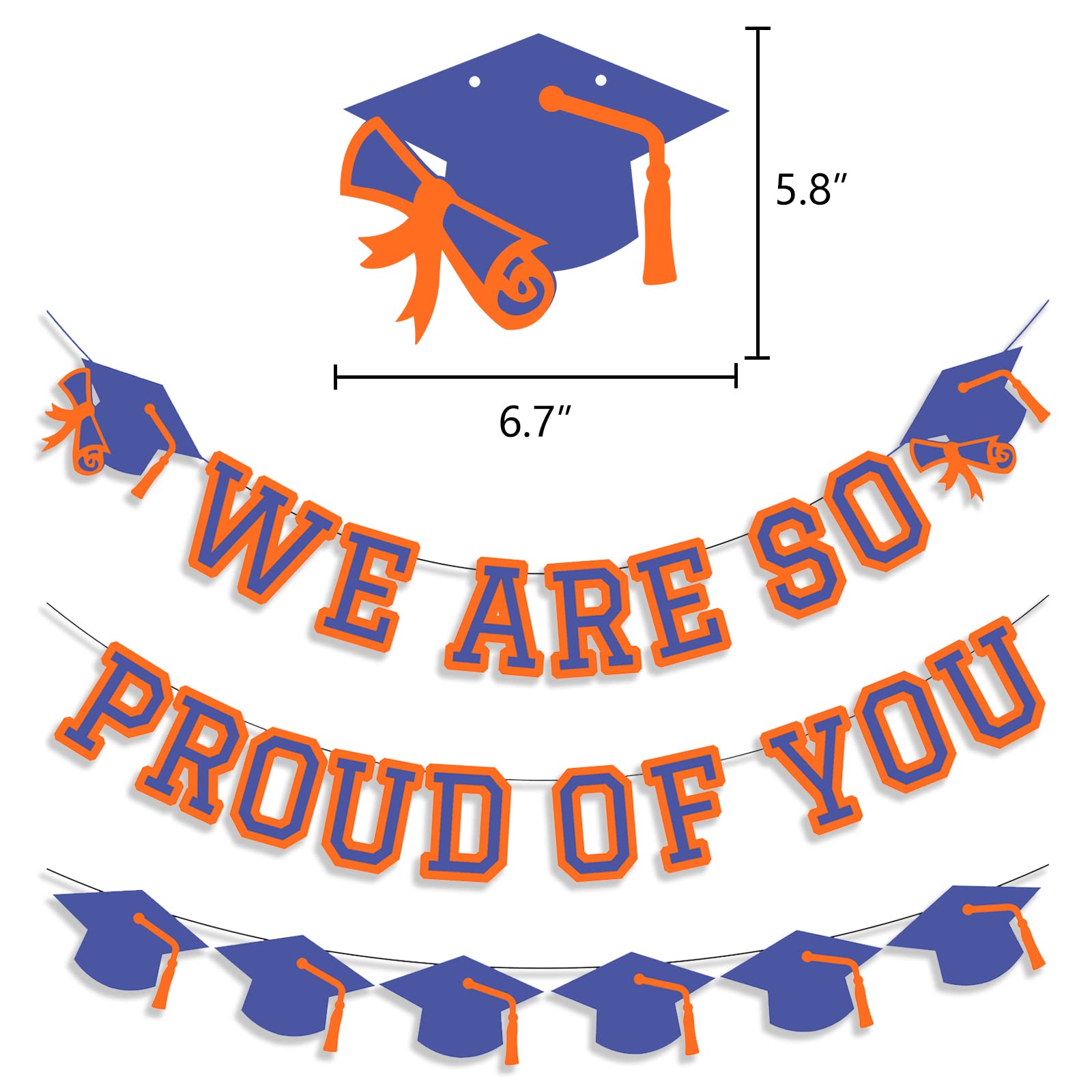 We Are So Proud Of You Banner Graduation Party Decorations Congrats Grad Cap Garlands Wall Sign Blue And Orange