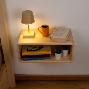 WOODCHES Floating Nightstand Wooden, Bedside Table, Nightstand Shelf, Handmade, Wall Mounted Bedside Shelf, Minimalist and Unique Style (Natural)