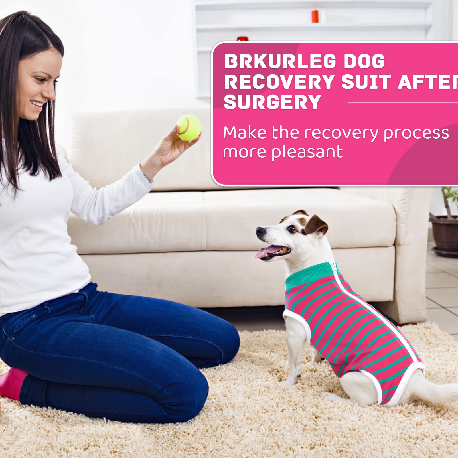 BRKURLEG Dog Recovery Suit After Surgery,Surgical Shirts Spay Suit for Female Male Dog, Striped Puppy Doggy Onesie Snugly Vest for Abdominal Wounds Anti-Licking, Zipper Closure Cat Neutering Suit