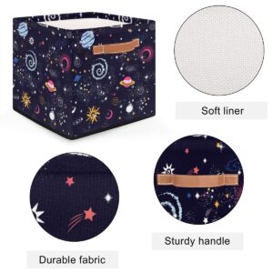 Cartoon Universe Planet Storage Basket Foldable Fabric Storage Baskets Decorative Square Storage Bins with Handles for Living Room Shelves Toy Clothes Wardrobe