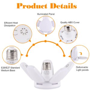 YWD Led Garage Light 2 Pack - 48W Glare-Free 360° - 4500LM 6500K LED Deformable Light - E26/E27 Screw in Led Light Buld for Basements, Barn, Farmhouse and Attics