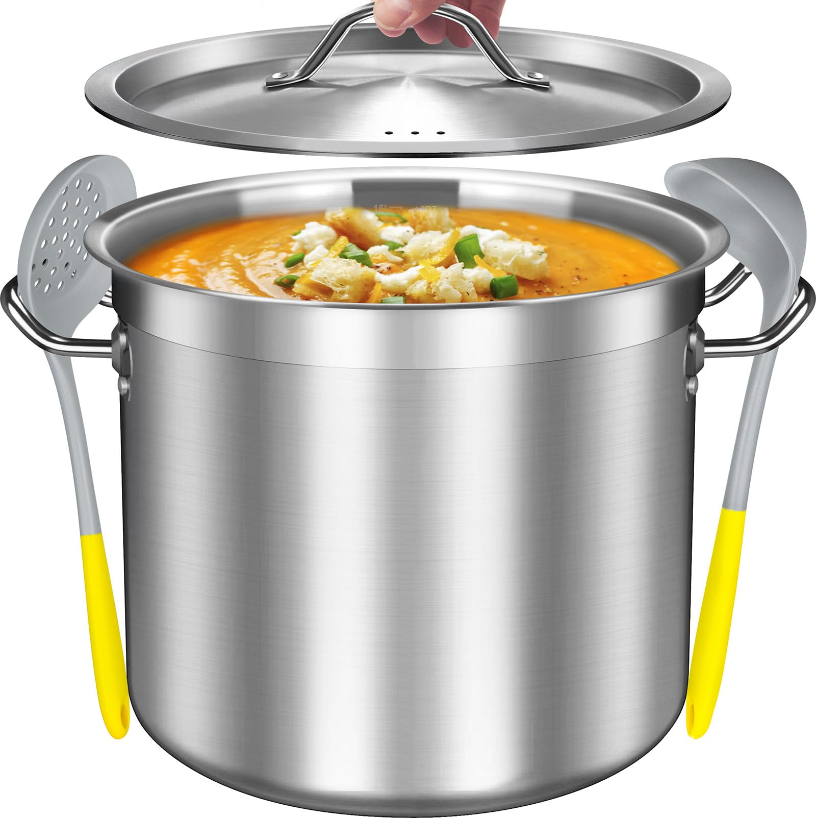 Large Stock Pot with Lid - 24 Quart Stainless Steel Stockpot Heavy Duty Cooking Pot, Soup Pot with Lid, Big Pots for Cooking, Induction Pot Stew Pot Pozole Pot