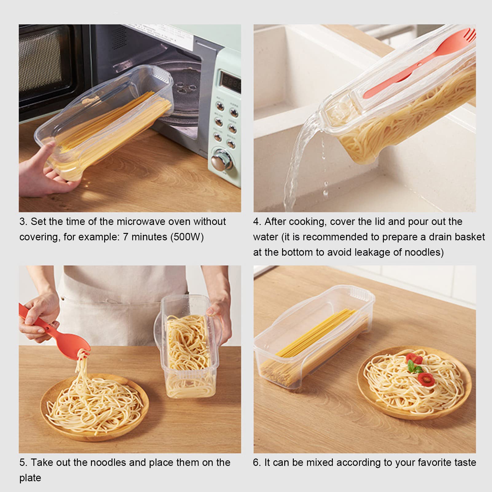 Microwave Pasta Cooker with Strainer Heat Resistant Pasta Steamer with Lid Spaghetti Noodle Cooking Box Kitchen Accessories