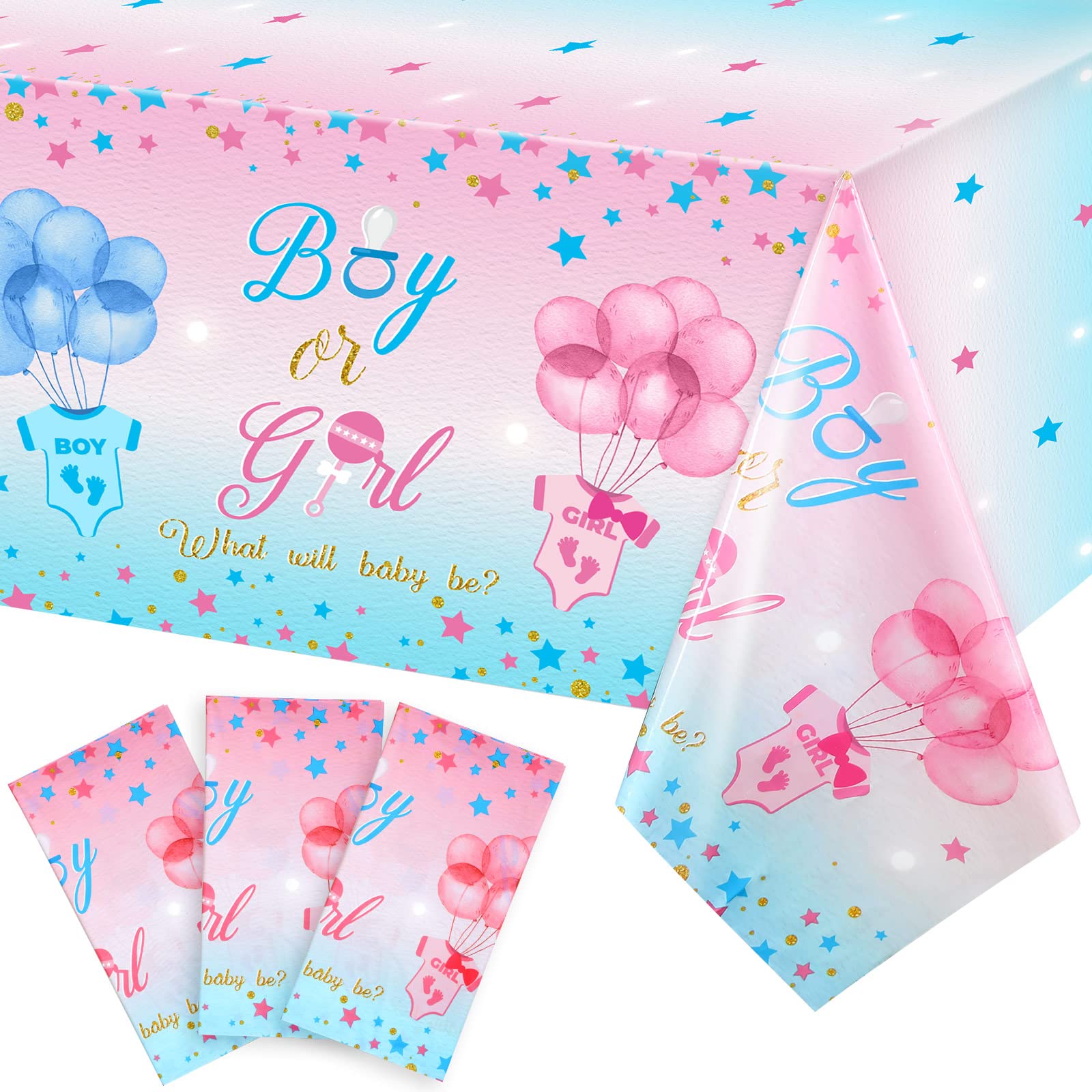 Mixweer 3 Pcs Gender Reveal Table Cloth Gender Reveal Party Supplies Waterproof Boy or Girl Plastic Tablecloth Pink and Blue Disposable Table Cover for Gender Reveal Baby Party Decorations, 54" x 108"