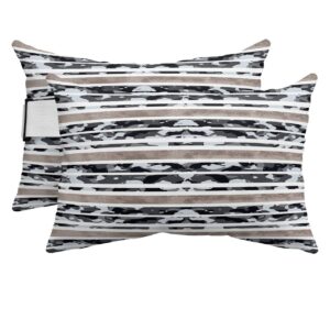 Chaise Lounge Head Resting Pillows, Gray Camouflage Gradient Mottled Retro Watercolor Outdoor Chaise Pillows, Waterproof Patio Furniture Pillows with Insert and Adjustable Stripe for Beach Chair