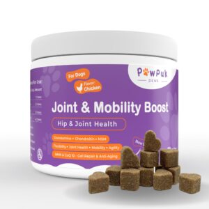 PawPuk Paws Joint & Mobility Supplements for Dogs, Glucosamine, Chondroitin, MSM – Anti Inflammation, NMN & CoQ10 - Antiaging, Green-Lipped Mussel, Turmeric