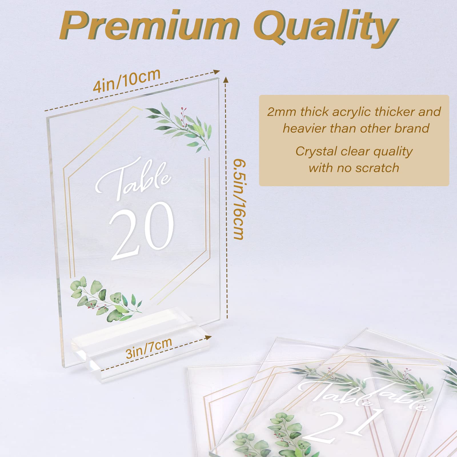 OurWarm Acrylic Wedding Table Numbers 1-10 with Stands, 4x6 inches Clear Sign Wedding Place Card, Eucalyptus Acrylic Sign for Wedding Reception Anniversary Baby Bridal Shower Birthday Table Setting