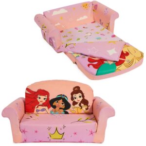 MARSHMALLOW Furniture, Disney Princess 3-in-1 Slumber Sofa, Foam Toddler Nap Mat with Attached Blanket