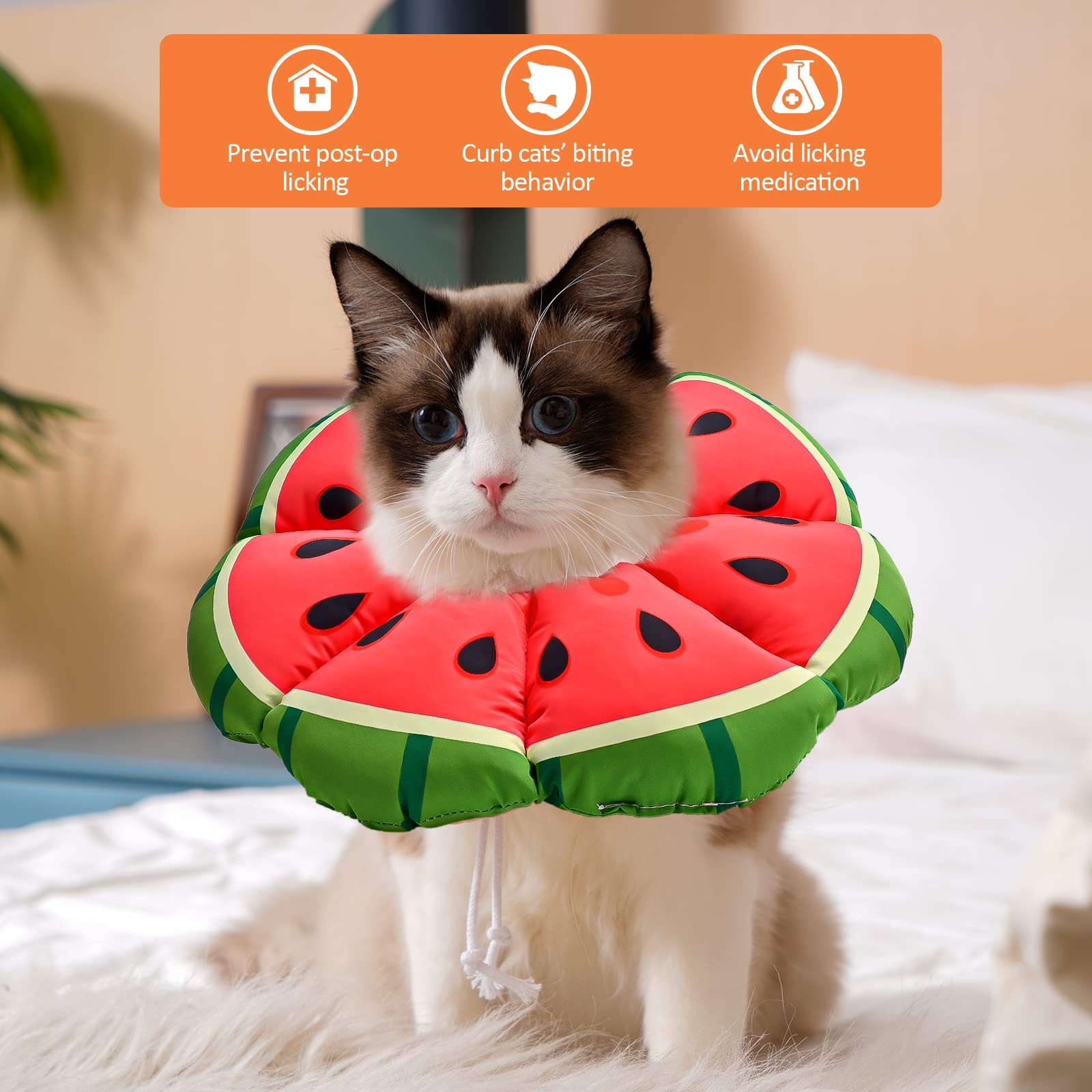 Avont Cat Cone Collar Soft, Adjustable Recovery E Collar Alternative for Cats Kittens Puppies, Elizabethan Neck Cone of Shame to Prevent Licking Biting After Surgery Protect Wounds -Melon(L)