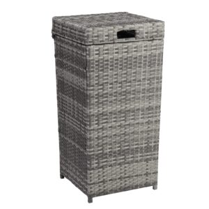 hepmimzhu 24-gallon outdoor trash can large rattan garbage can trash bin with lid iron frame for backyard.patio.deck and outdoor kitchen (grey)