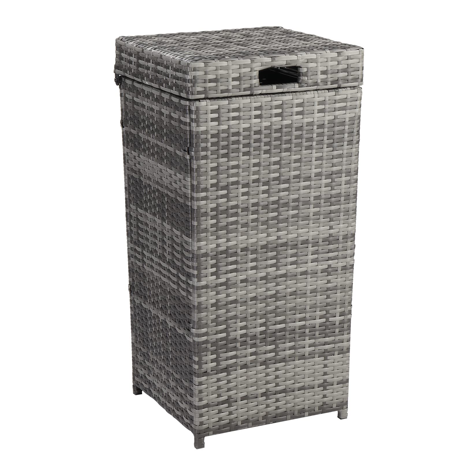 HEPMIMZHU 24-Gallon Outdoor Trash Can Large Rattan Garbage Can Trash Bin with Lid Iron Frame for Backyard.Patio.Deck and Outdoor Kitchen (Grey)