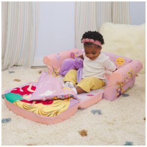 MARSHMALLOW Furniture, Disney Princess 3-in-1 Slumber Sofa, Foam Toddler Nap Mat with Attached Blanket